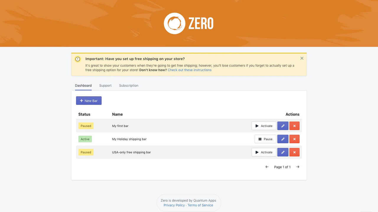 Zero ‑ Free Shipping Bar Screenshot