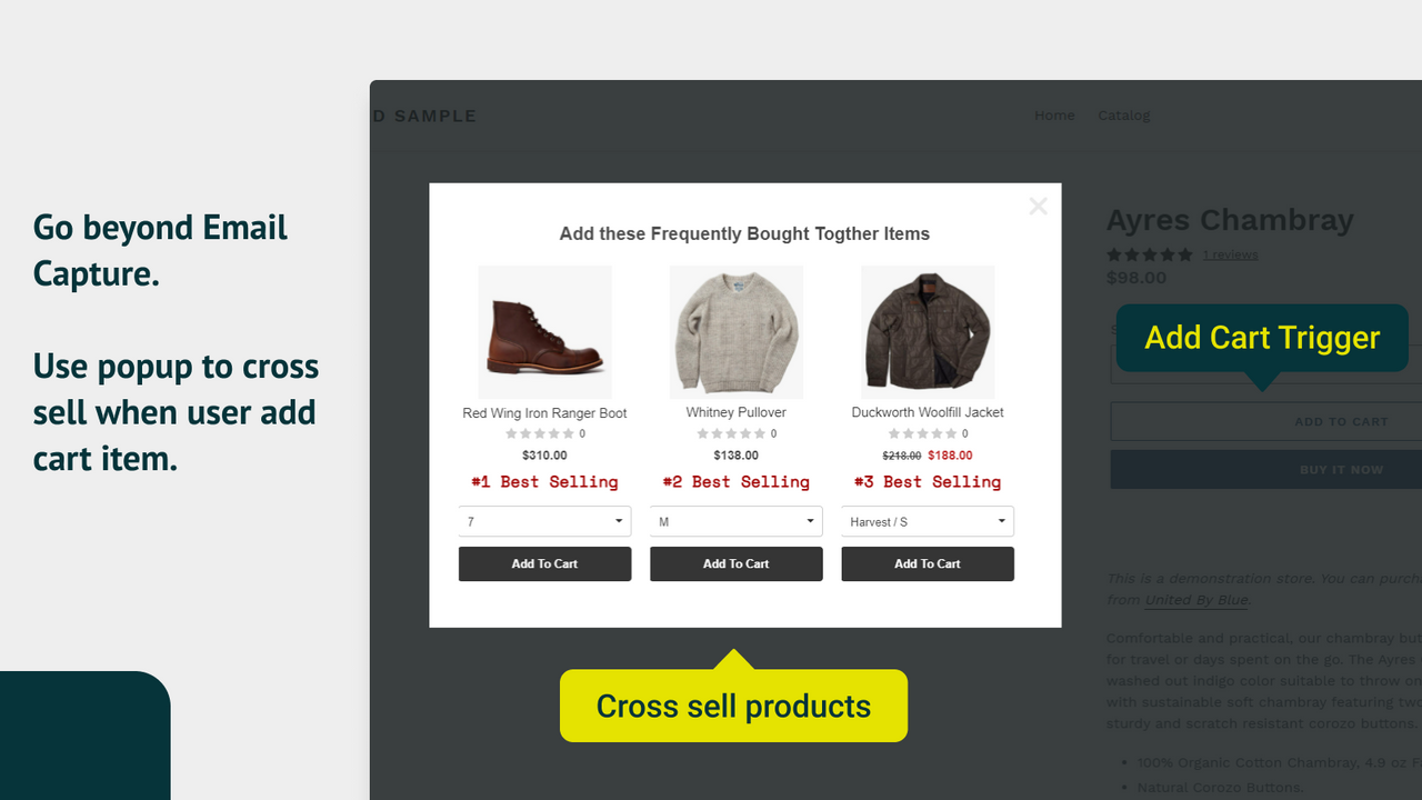 Go beyond email capture. Use popup for cart upsell.