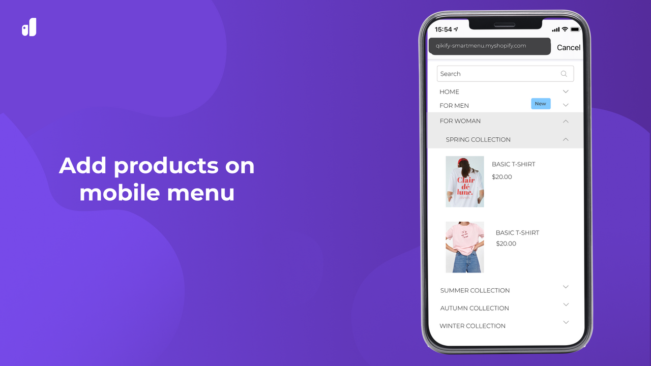 Add products on mobile menu