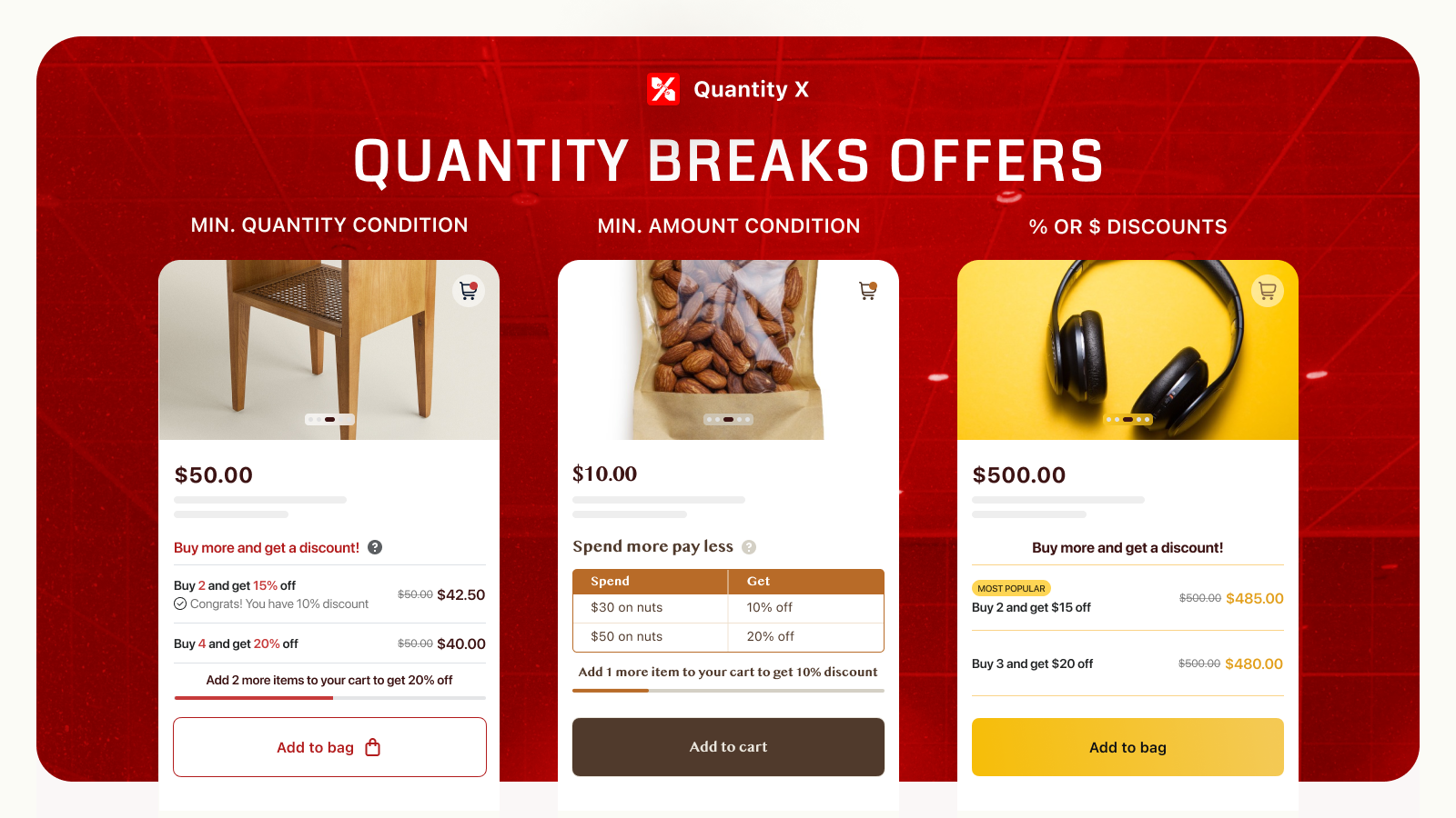 quantity breaks app med upsell-beskeder