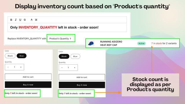 Exibir contagem de estoque conforme a quantidade do produto