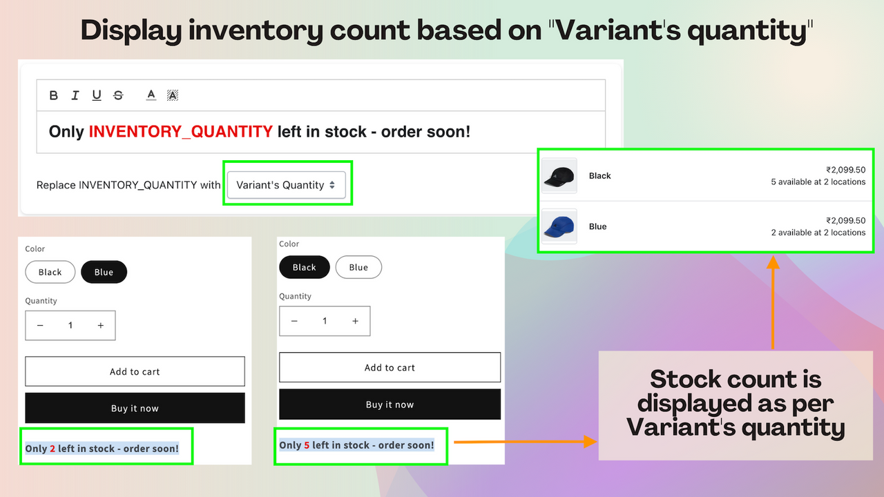 Affichez le compteur de stock en fonction de la quantité de la variante