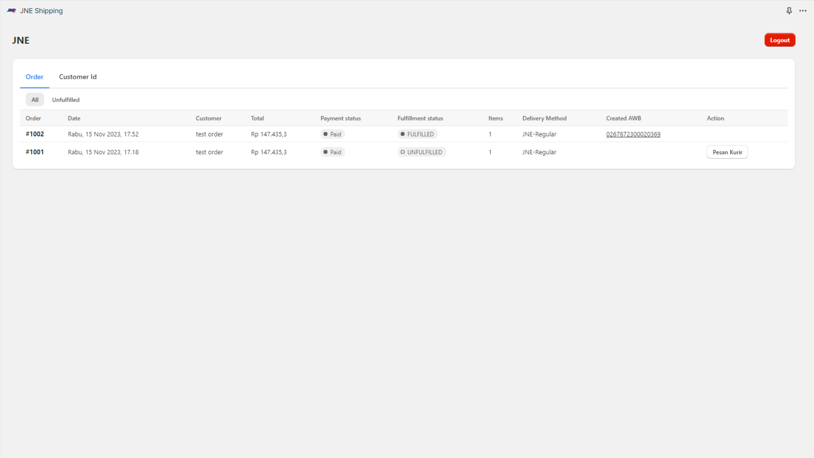 Dashboard auf jne