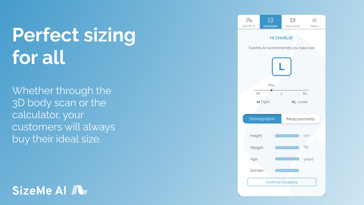 Smart size calculator showing size L for given body measurements