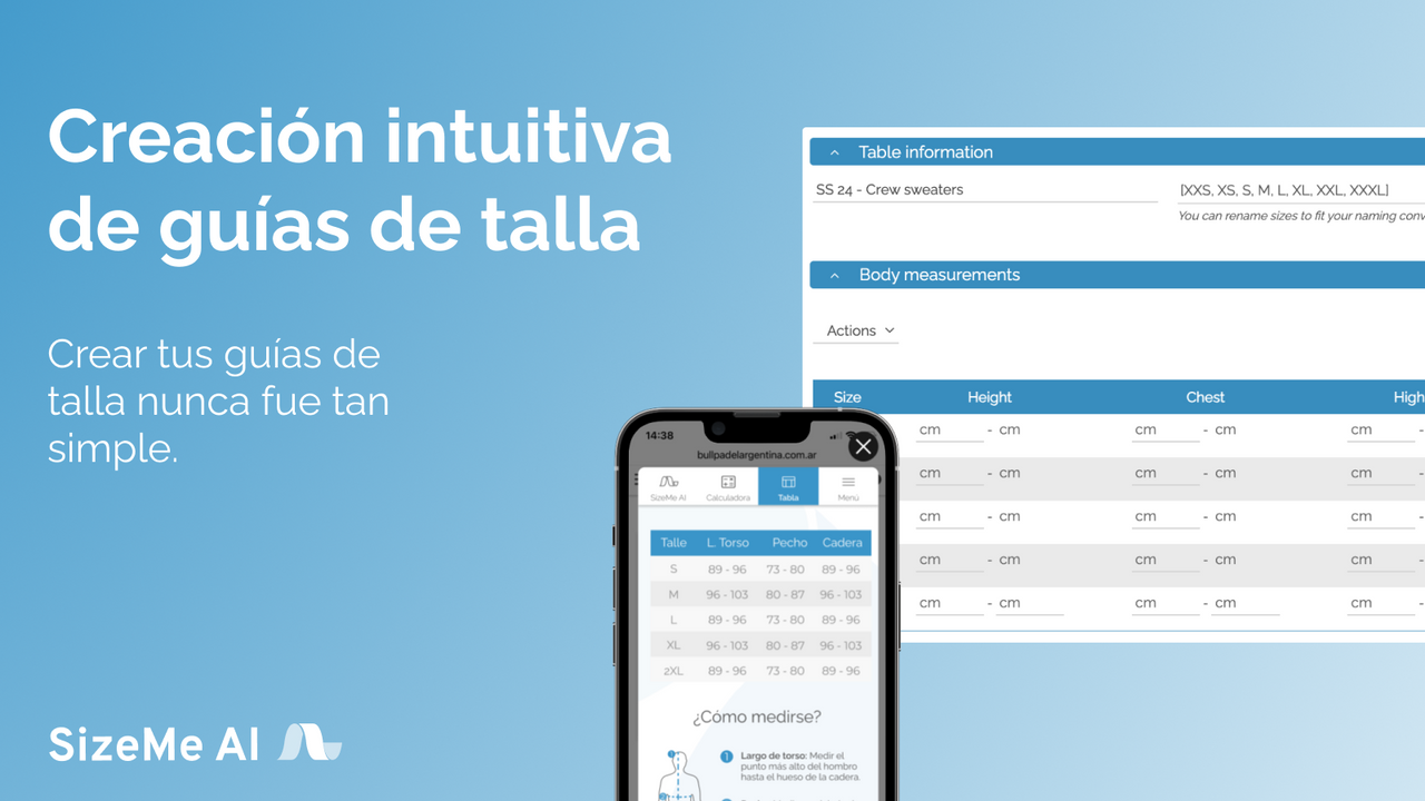 Crea guías de talla con una interfaz intuitiva y con tu estilo