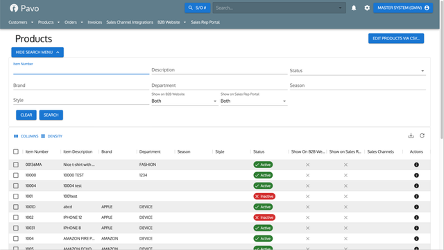 Pavo product list