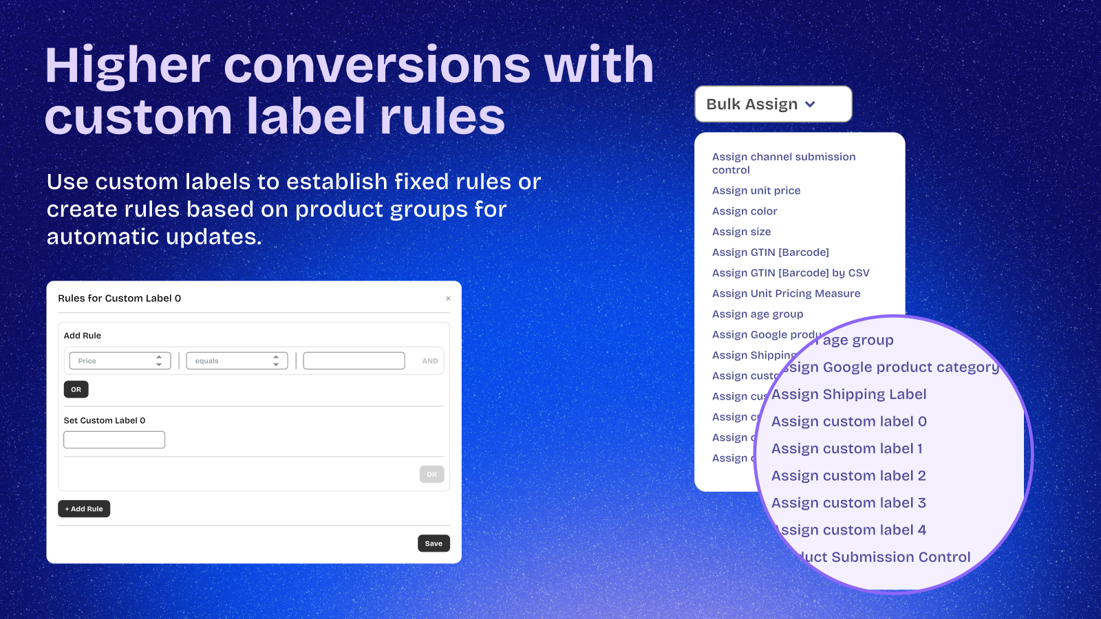 create custom labels automatic by rules product group