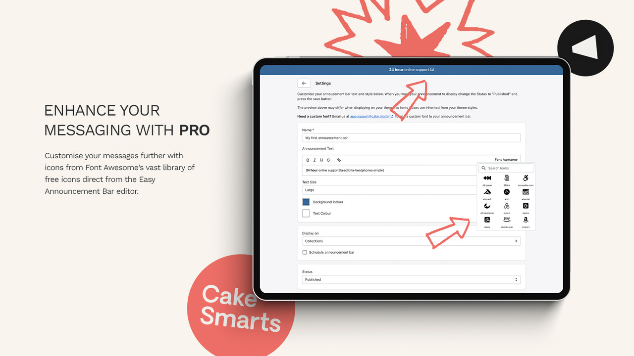 Easy Announcement Bar - Pro Feature (Font Awesome Icons)