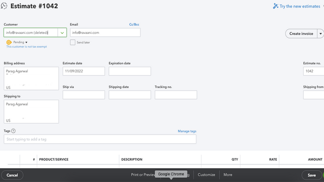 Estimate view