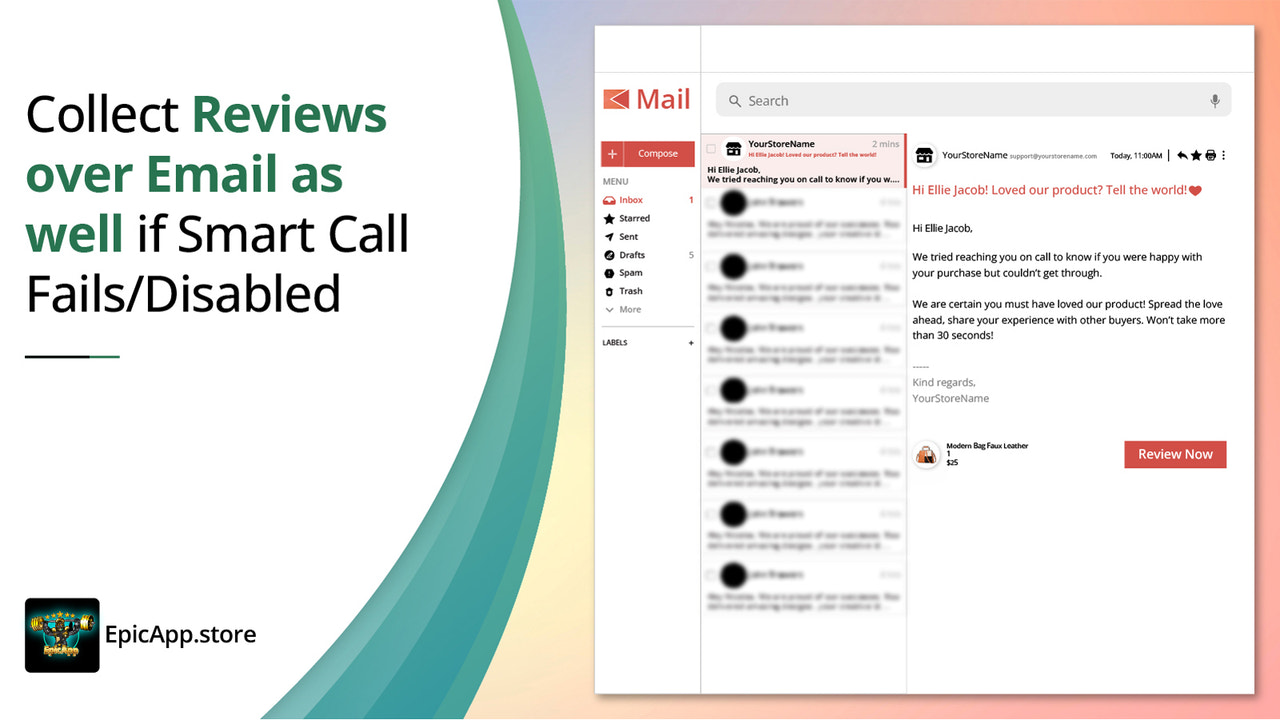 Sammeln Sie Bewertungen auch per E-Mail, wenn Smart Call fehlschlägt
