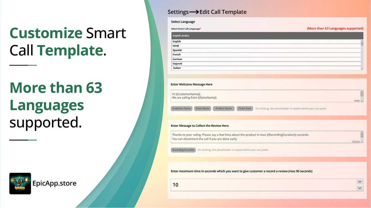 Customize Smart Call Template. More than 63 Languages Supported