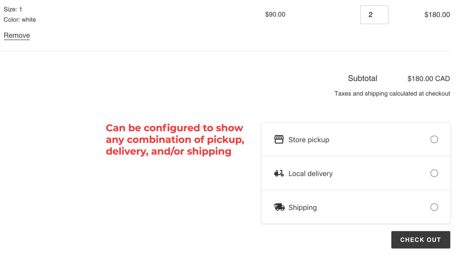 Pickup/delivery storefront widget