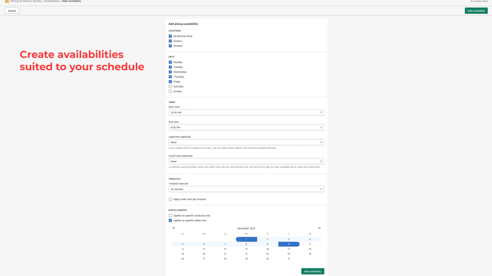 Datas e horários agendáveis