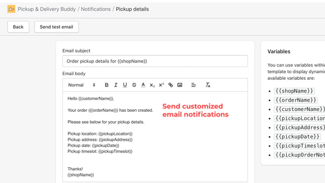 Notificación de correo electrónico de recogida