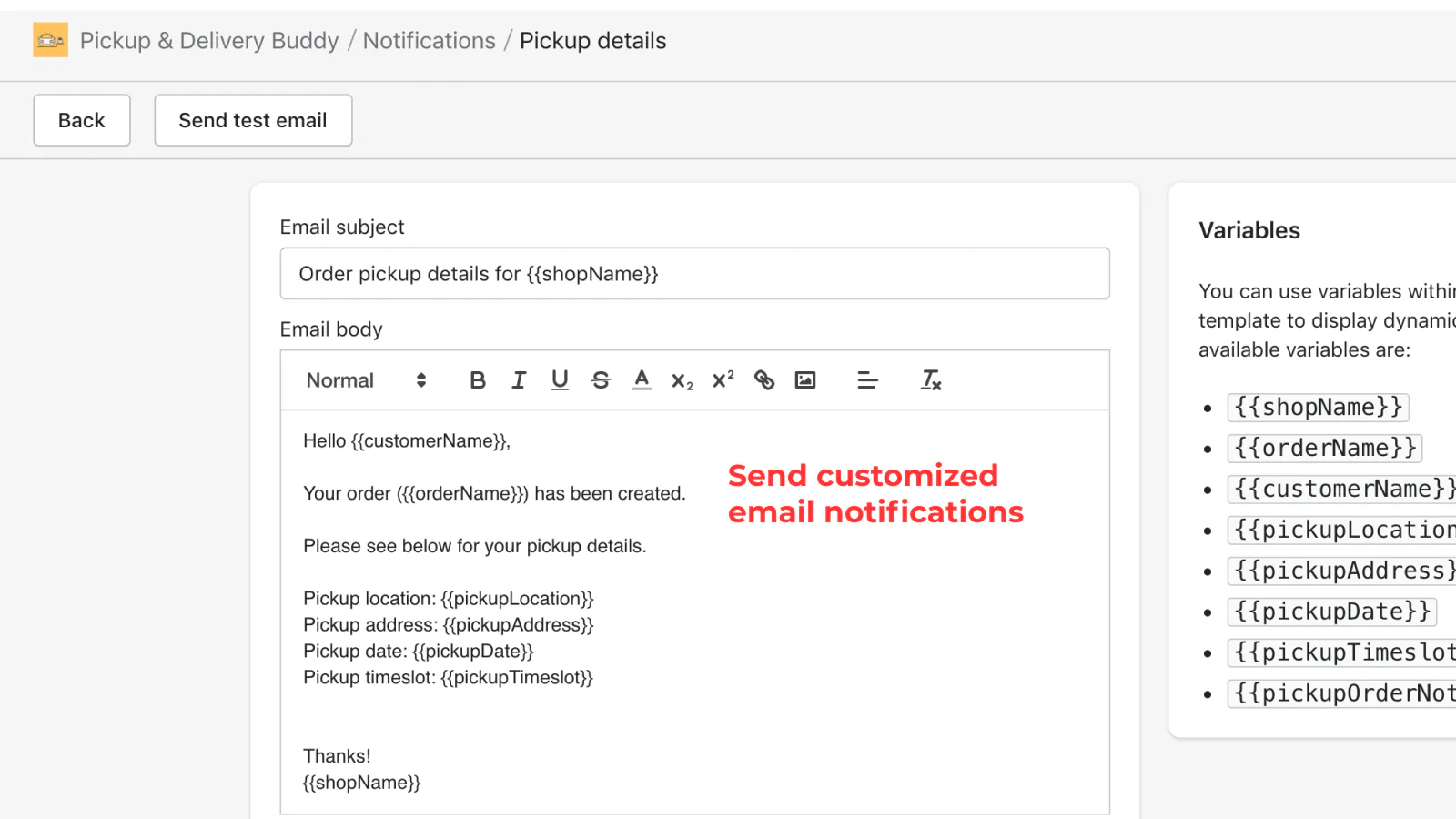 Notificación de correo electrónico de recogida