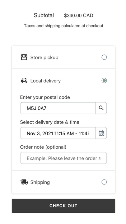 Delivery date and time scheduler