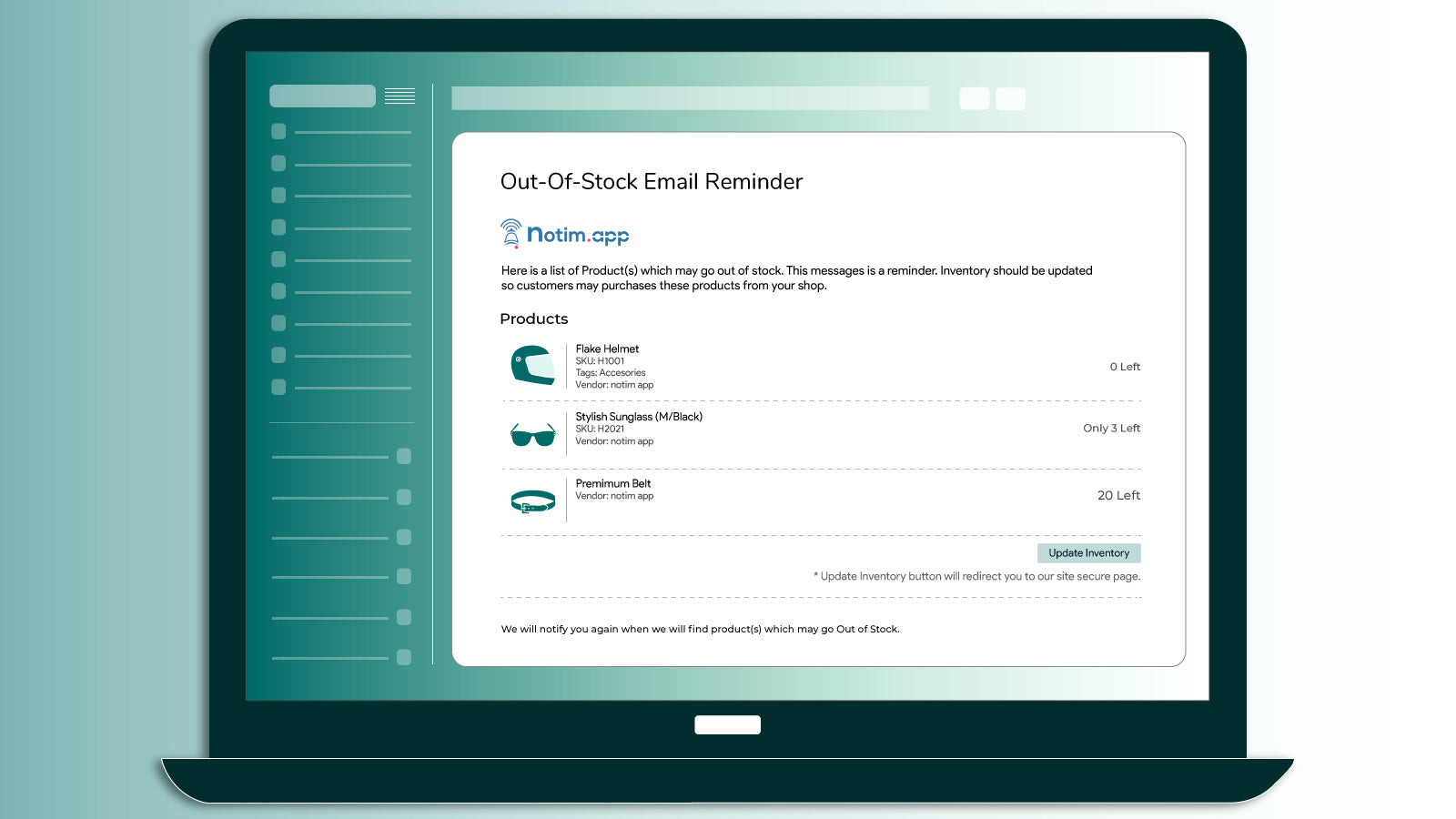 notim app: Manage Inventory Screenshot