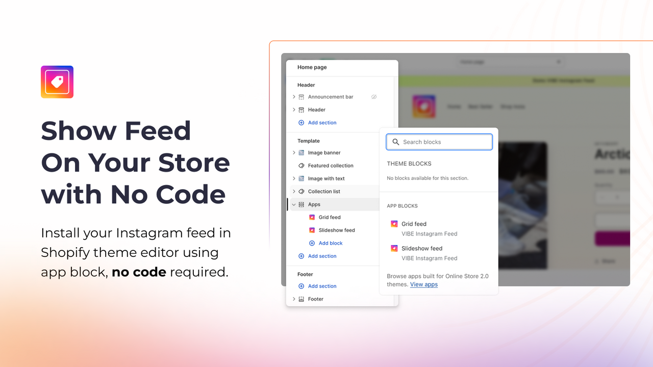 vibe instagram feed hilft, Feed im Store ohne Code anzuzeigen