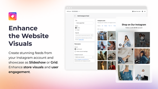 vibe instagram feed helps enhance the website visuals