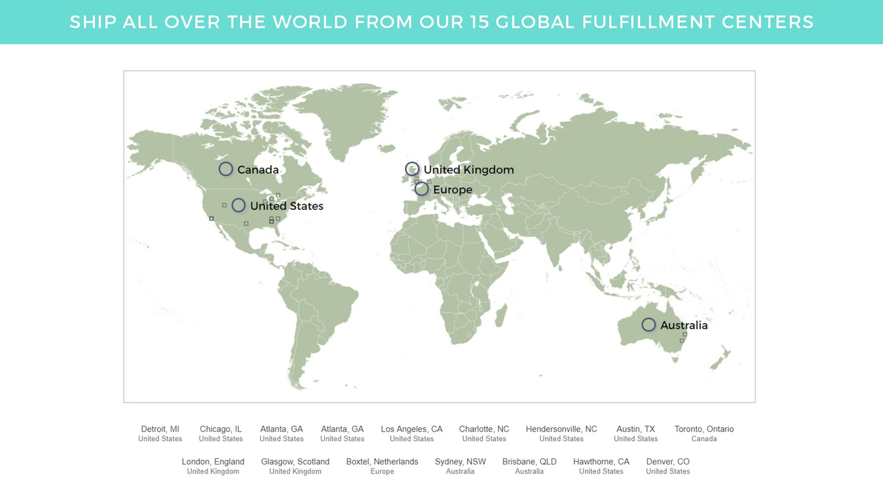 Envie Globalmente a partir de nossos 15 Centros de Cumprimento em 5 Países