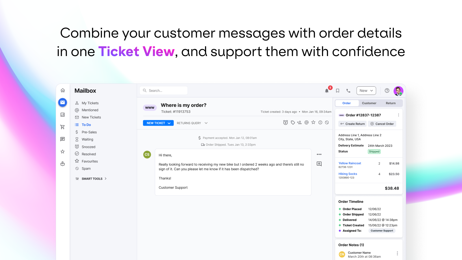 Order details with Customer ticket
