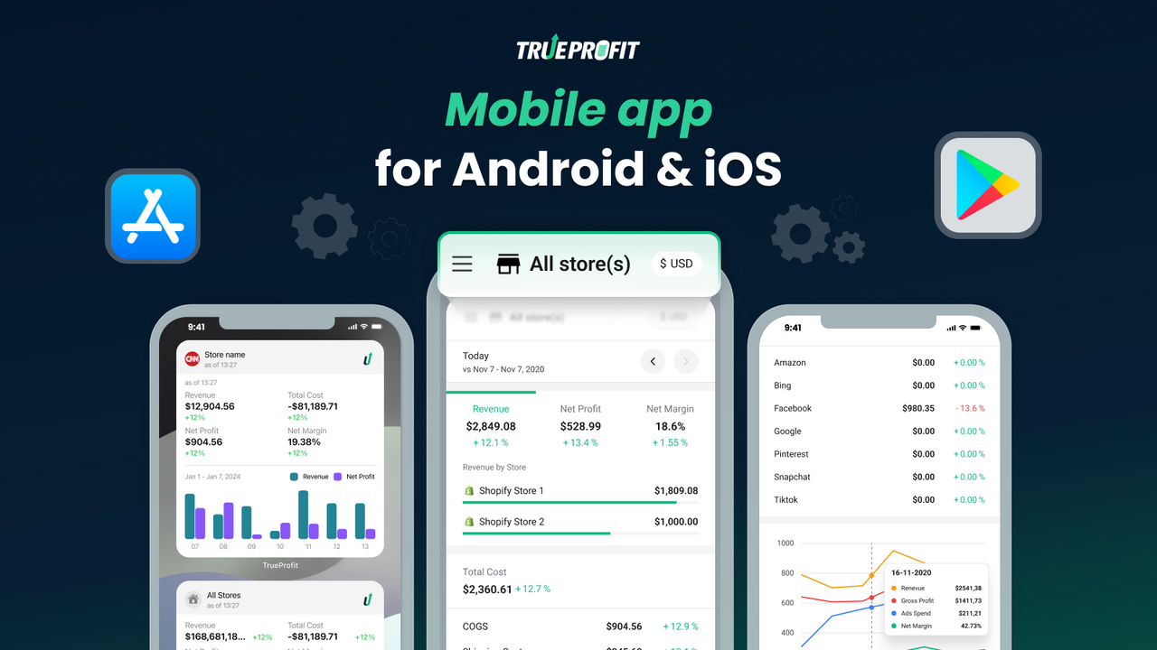 TrueProfit's mobiele app op iOS en Android