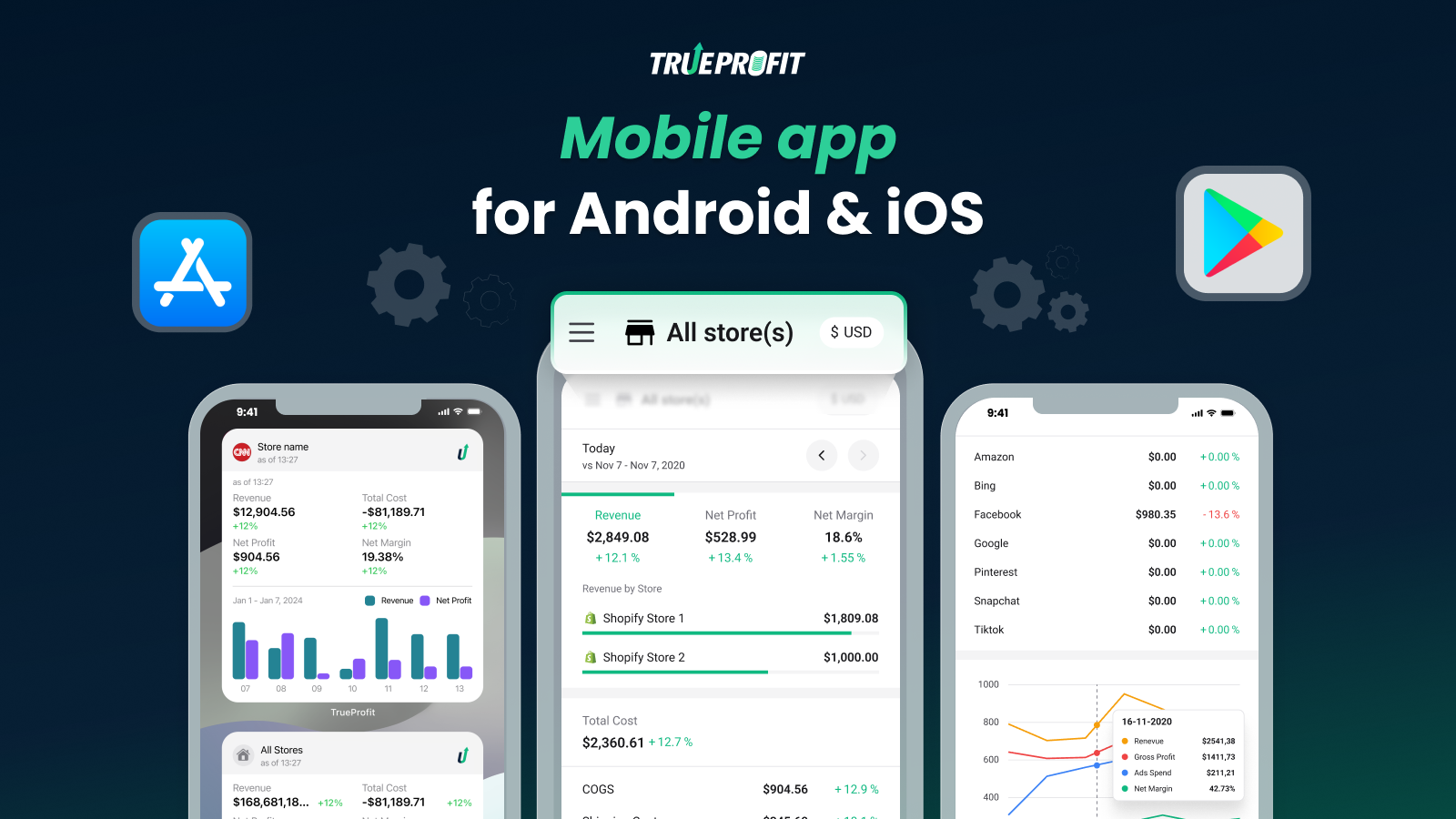 TrueProfit's mobile app på iOS og Android