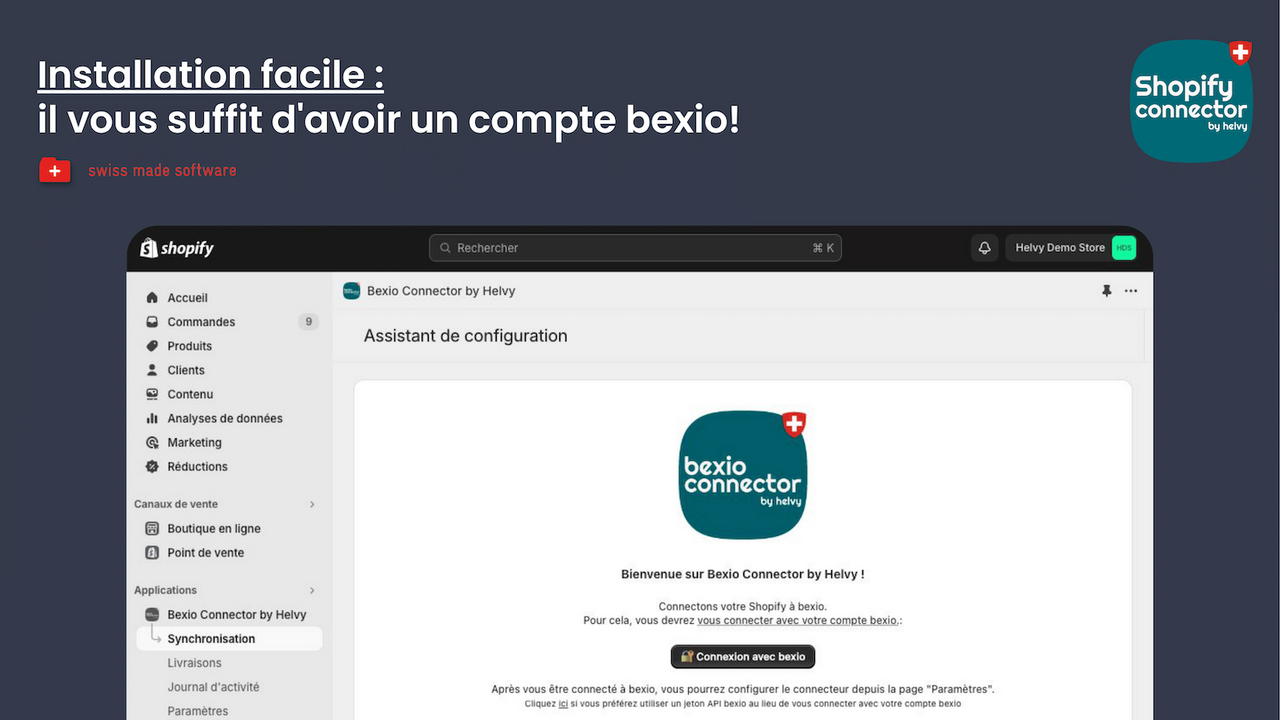 Installation facile : il vous suffit d'avoir un compte bexio!