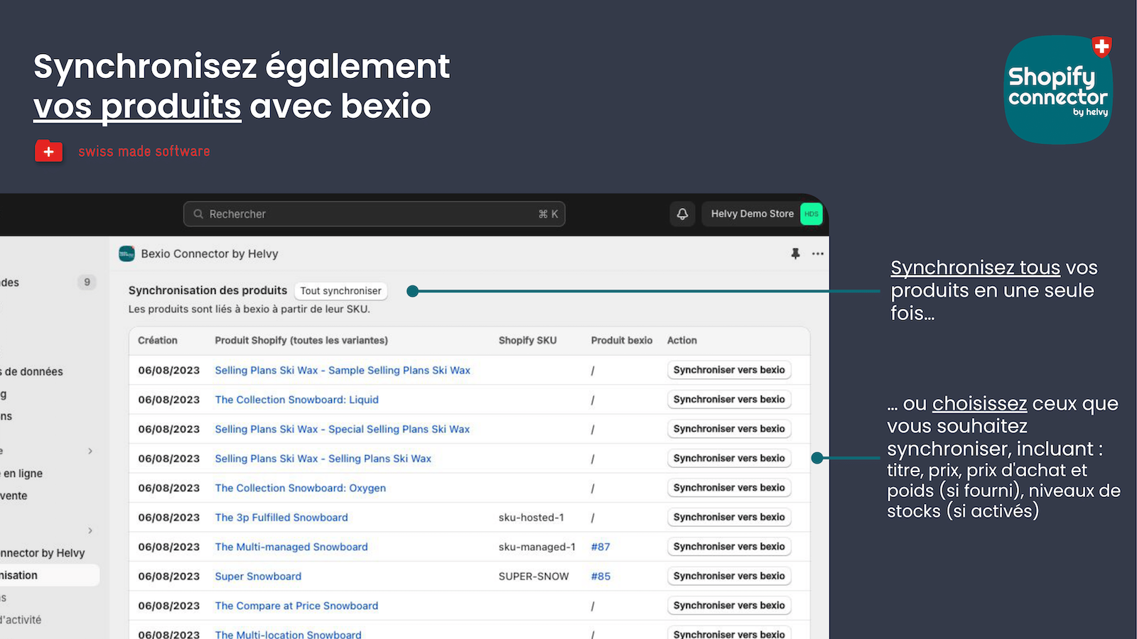 Synchronisez également vos produits avec bexio