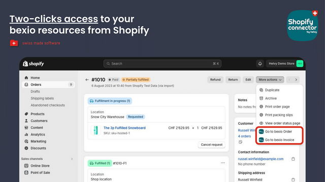 Two-clicks access to your bexio resources from Shopify