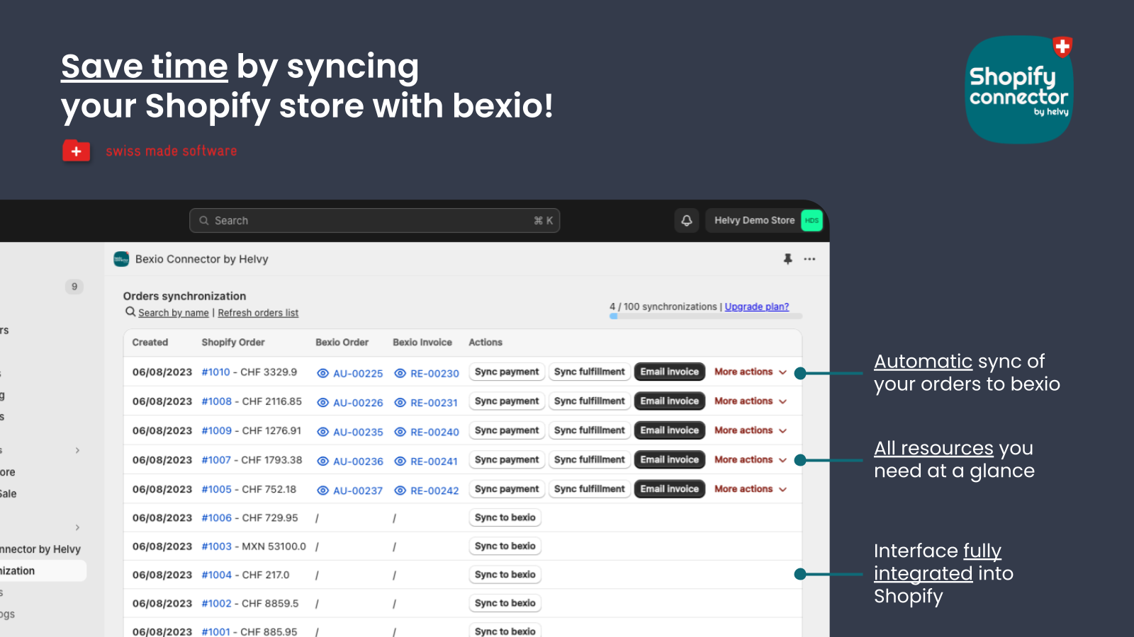 Save time by syncing your Shopify store with bexio!
