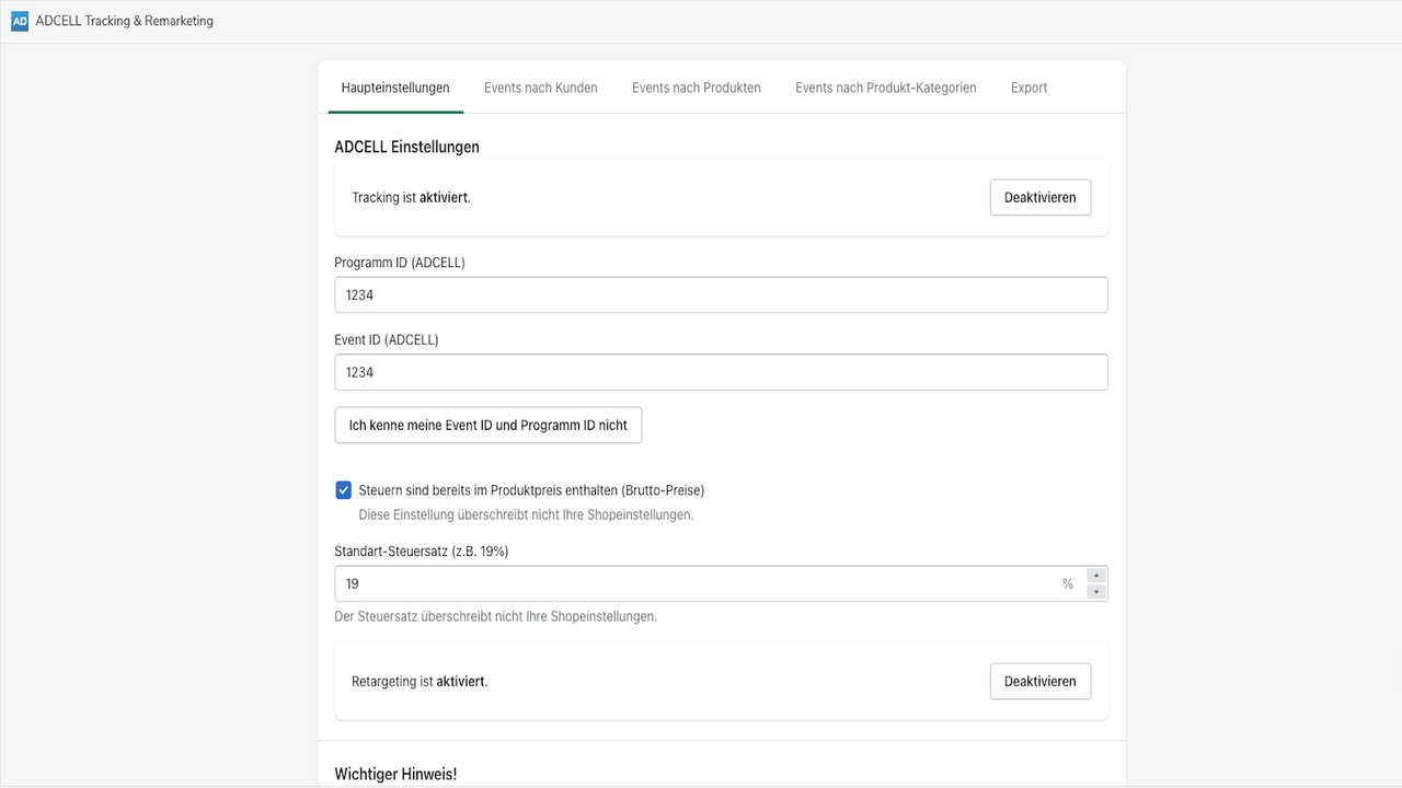 ADCELL Tracking & Remarketing Screenshot