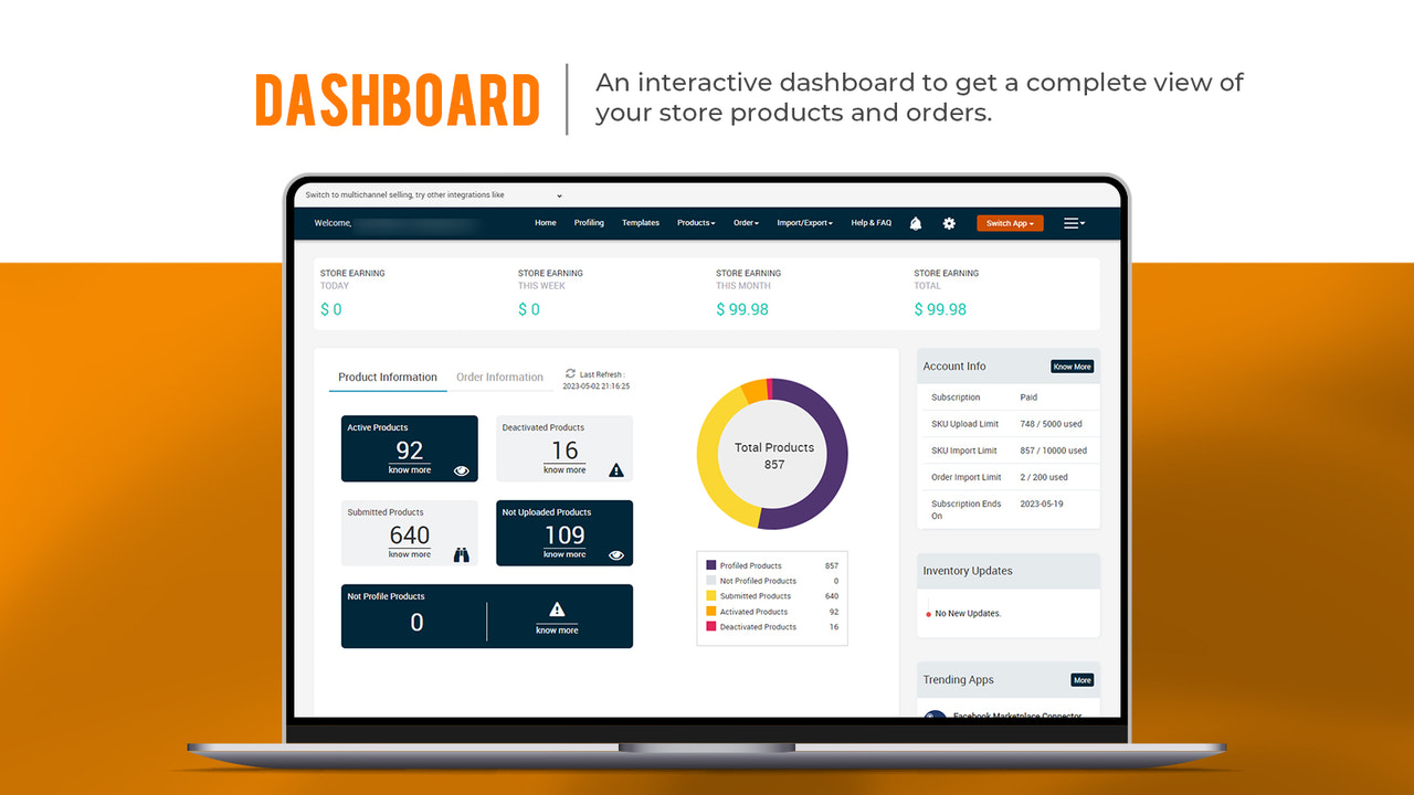 Dashboard der Newegg-Integration