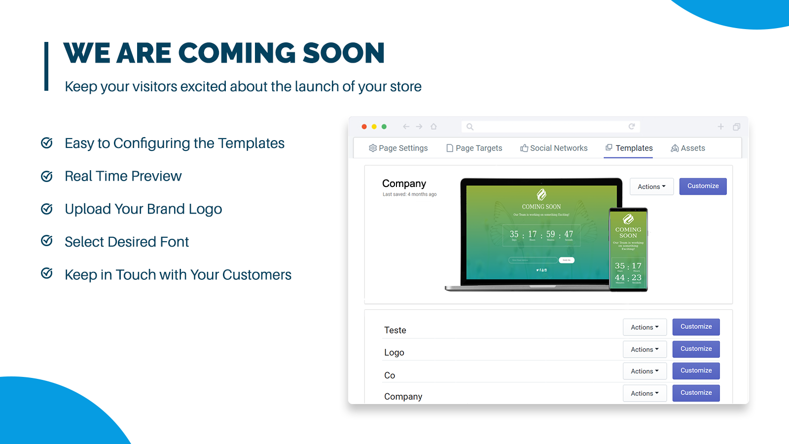 Customize pre launch landing page with your company nfomation