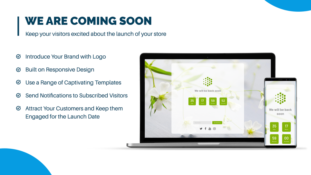 Customize Coming Soon Page set logo, links countdown timer