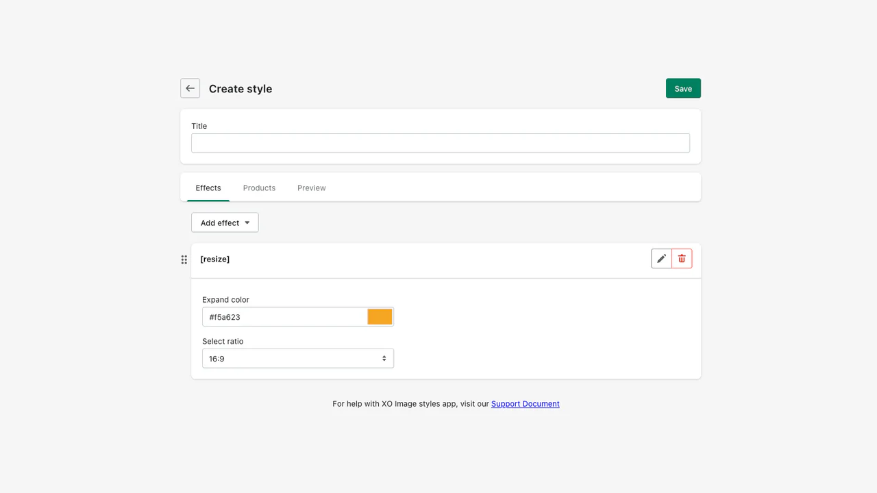 Configura el color de redimensionamiento, proporciones