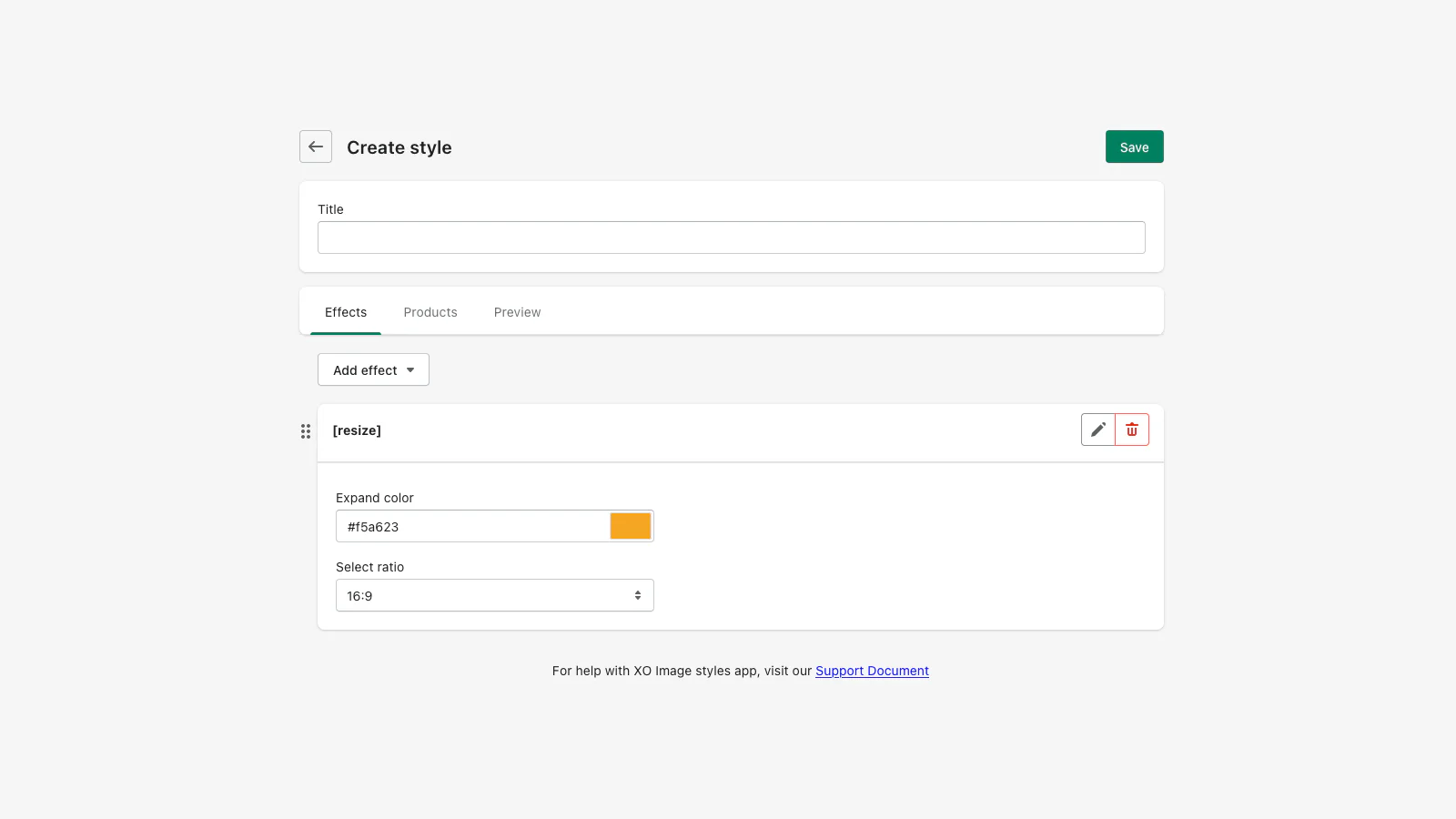 Configura el color de redimensionamiento, proporciones