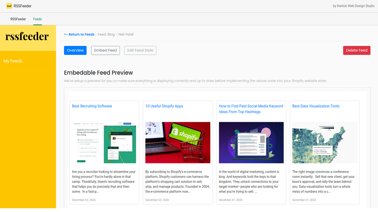 RSSFeeder Tilføjet WordPress Blog Feed Preview