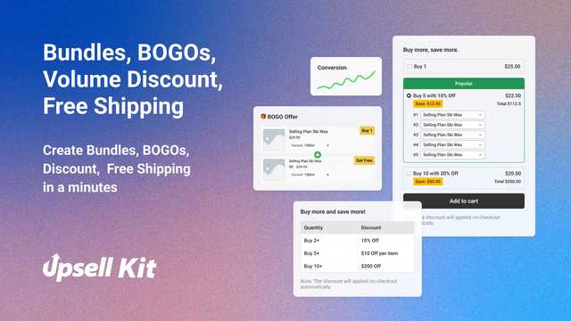Upsell App, Bogo, Bundles, Free Shipping, Discount
