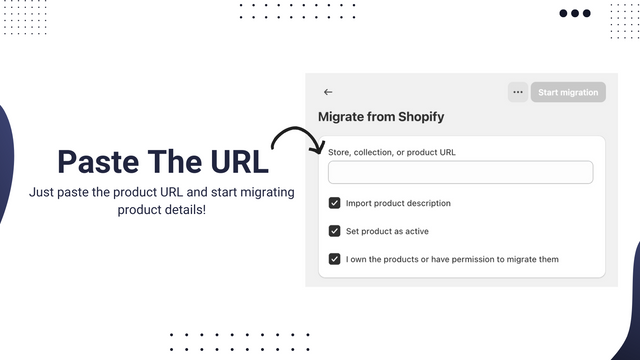 Fügen Sie die URL ein, um mit der Migration zu beginnen.