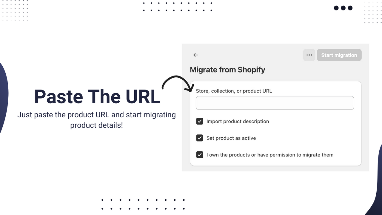 Pega la url para comenzar a migrar.