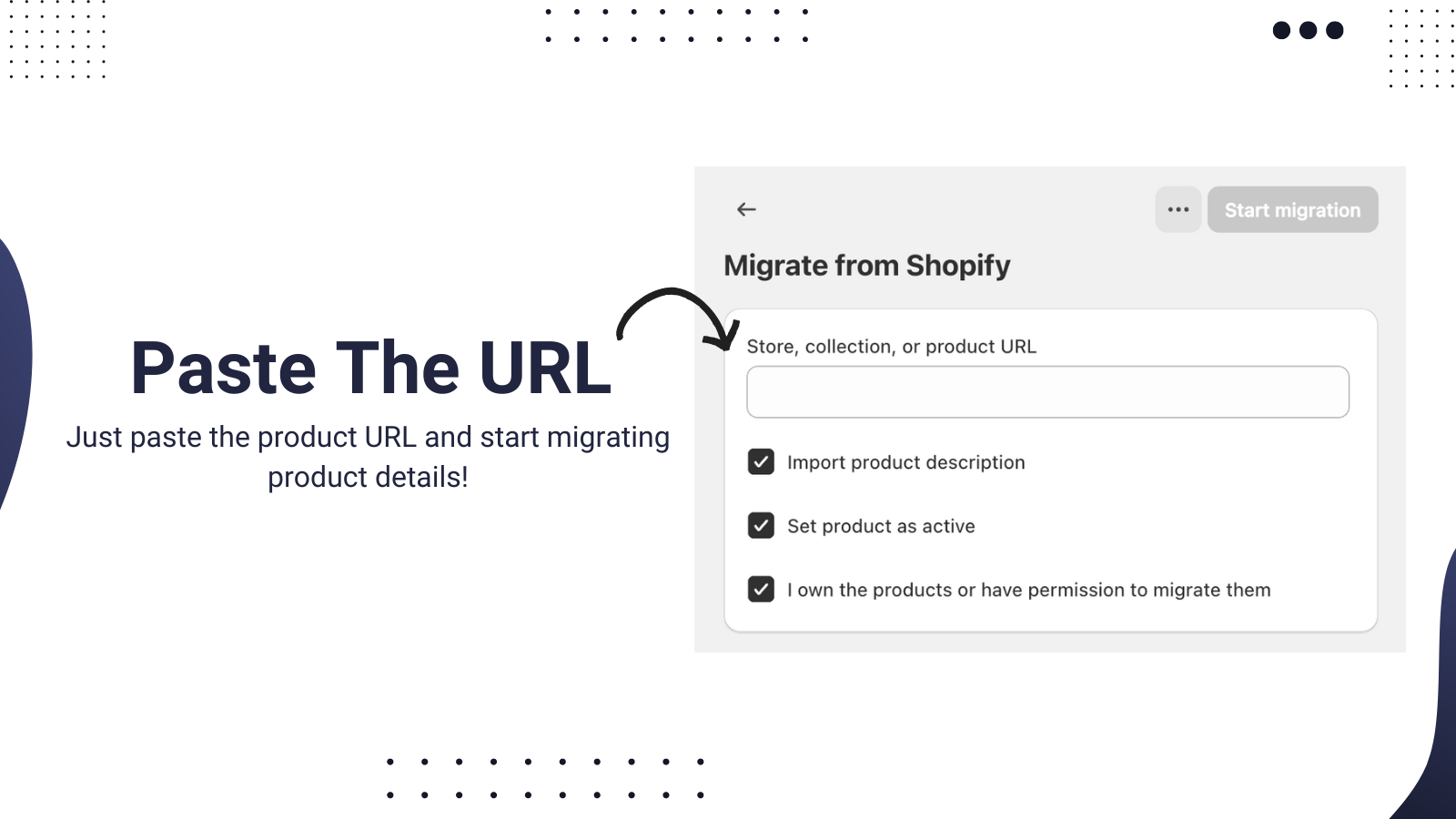 Pega la url para comenzar a migrar.