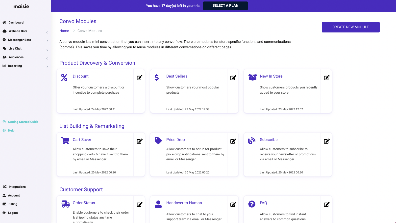 maisie convo modules main screen