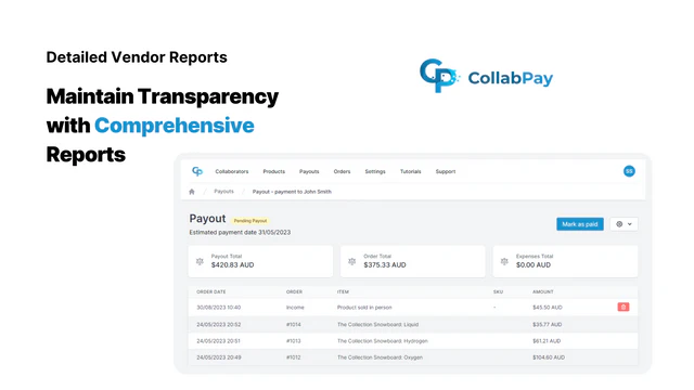 Detailed vendor reports