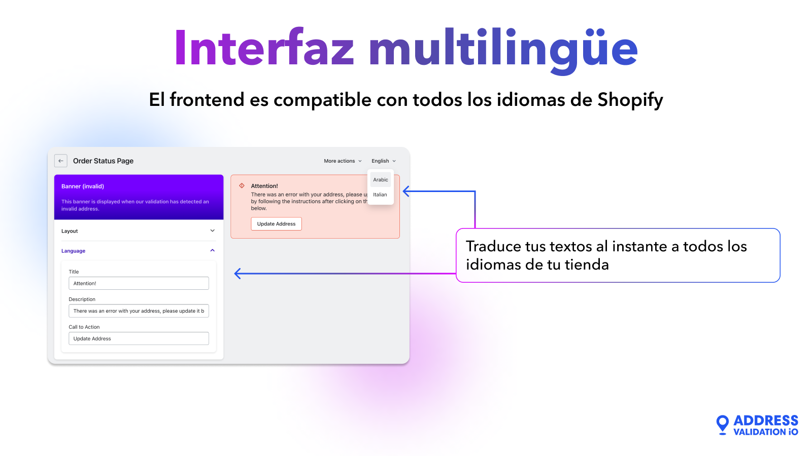 Address Validation / Interfaz multilingüe