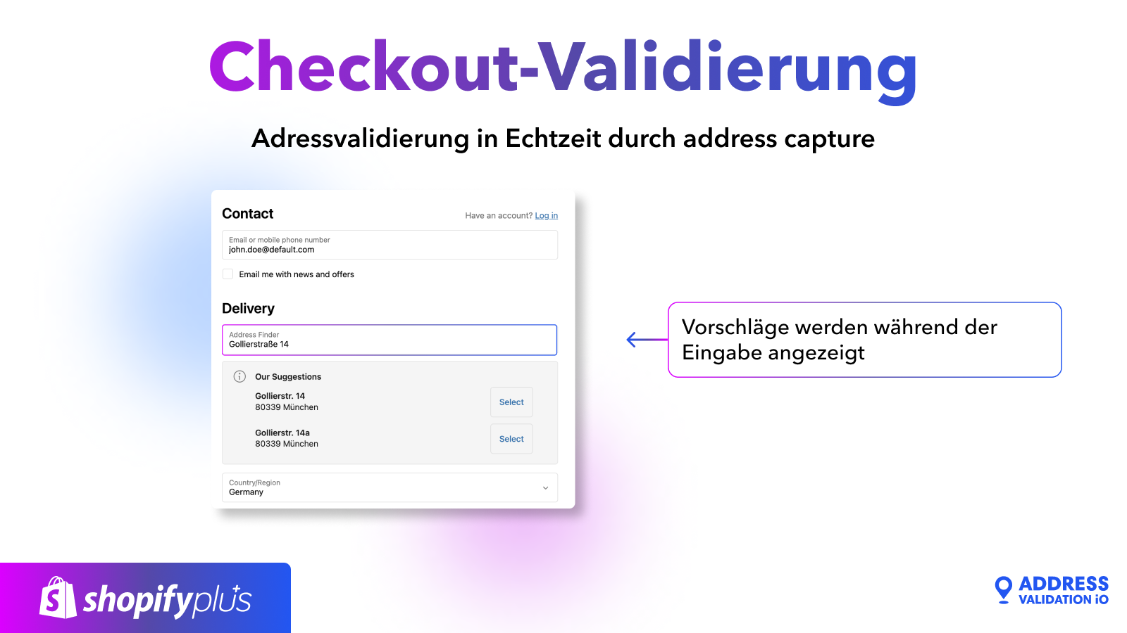 Checkout-Ansicht mit Echtzeit-Adressvorschlägen