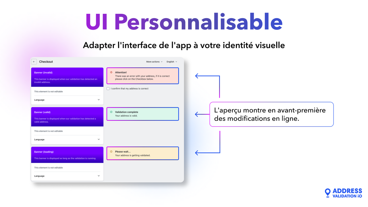 App interface personnalisables de validation de l'adresse