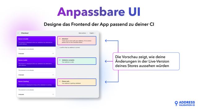 Vorschau auf anpassbare UI-Banner für die Adressüberprüfung