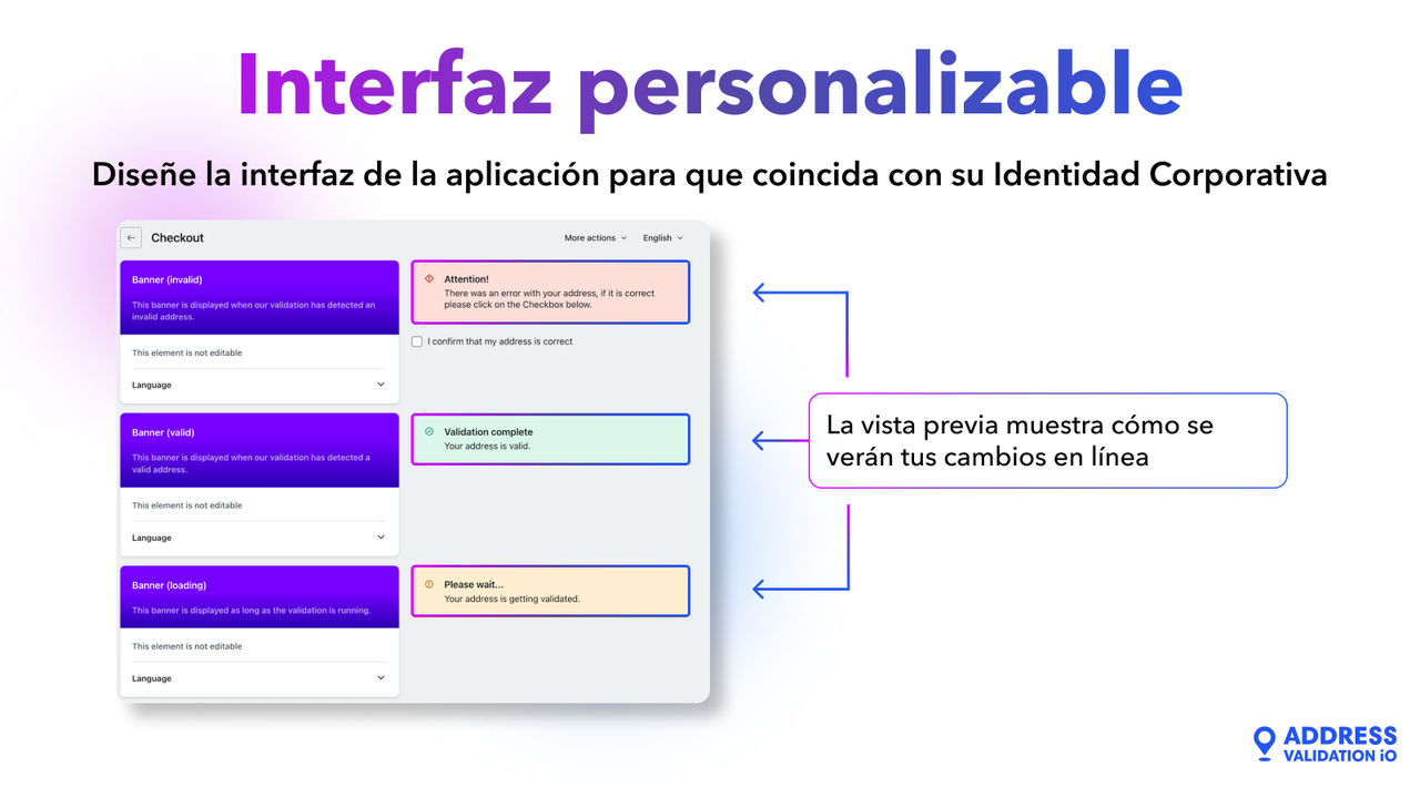 Address validation / Interfaz personalizable