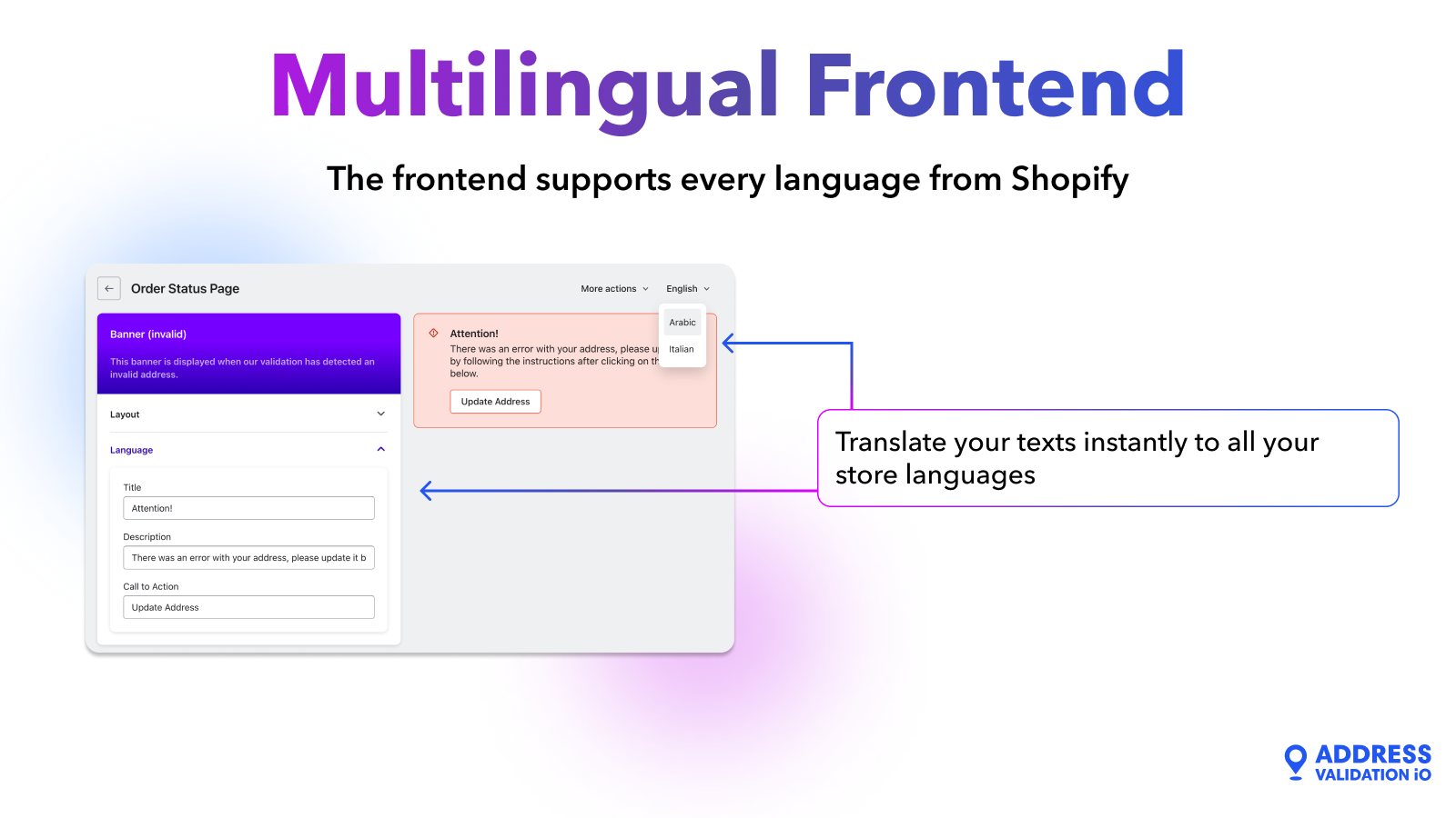 Interface de validação de endereço suportando vários idiomas